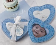Baby shower Glass Coaster -Blue Love Heart Photo Frame - personal bomboniere - 2 pack